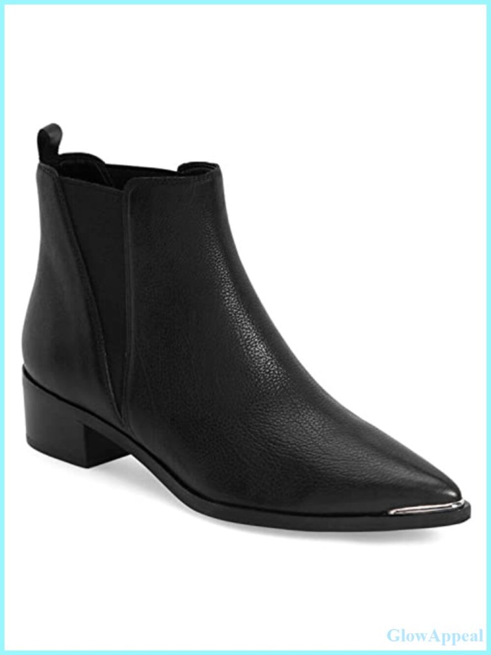Womens Chelsea Boots Faux Leather Pointed Toe Chunky Stacked Low Heel Slip On